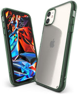 iPhone 11 Case | Fusion - Pine green transparent phone case shown from front and back angles on a white background.
