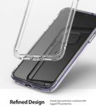 iPhone 11 Case | Fusion - A clear, transparent phone case hovering above an iPhone 11, showcasing its sleek, protective design.