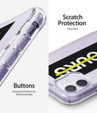 iPhone 11 Case | Fusion Design - Close-up of clear phone case showing responsive side buttons and raised camera lens protection.
