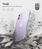 iPhone 11 Case | Fusion - Clear phone case on a purple iPhone 11 surrounded by debris, highlighting military-grade drop protection.