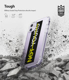 iPhone 11 Case | Fusion Design - Clear phone case with "NOT YOURS" text, surrounded by flying debris, highlighting military-grade protection.