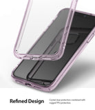 iPhone 11 Case | Fusion - A lavender-tinted clear phone case hovering above an iPhone 11, showcasing its protective design.