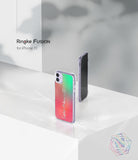 iPhone 11 Case | Fusion Design - Two iPhone 11 phones in clear cases with a vibrant red-to-green gradient back on a white surface.