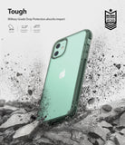 iPhone 11 Case | Fusion - Pine green iPhone 11 case in a protective, impact-resistant display with debris flying around it.