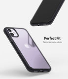 iPhone 11 Case | Fusion - Two views of a smoke black transparent phone case showing precise cutouts and a perfect fit.