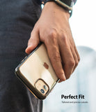 iPhone 11 Case | Fusion - Hand holding an iPhone 11 with a clear, smoke-black border case, showcasing a precise fit.