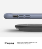 iPhone 11 Pro Case | Air-S - Lavender gray phone case hovering above a black wireless charging pad.