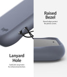 iPhone 11 Pro Case | Air-S - Lavender gray phone case showing a lanyard hole with a strap and a raised bezel for screen protection.
