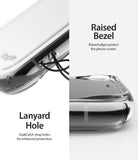 iPhone 11 Pro Case | Air - Close-up of a clear phone case showing a lanyard hole with a strap and a raised screen bezel.
