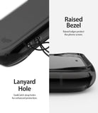 iPhone 11 Pro Case | Air - Close-up of a smoke black phone case showing a lanyard hole and raised screen protection bezels.