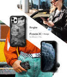 iPhone 11 Pro Case | Fusion-X Design - Black camo phone case with rugged bumpers shown on and off an iPhone 11 Pro.
