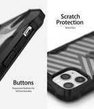 iPhone 11 Pro Case | Fusion-X Design - Close-up of phone case buttons and camera area with raised lips for scratch protection.