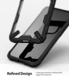 iPhone 11 Pro Case | Fusion-X - A clear phone case with a rugged black TPU bumper frame shown from two angles.