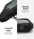 iPhone 11 Pro Case | Fusion-X - Close-up of a black phone case showing a lanyard hole with a strap and a raised bezel protecting the screen.