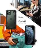 iPhone 11 Pro Case | Fusion-X - A rugged black protective case shown on an iPhone 11 Pro with a person holding the device.