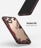 iPhone 11 Pro Case | Fusion-X - Ruby red Fusion-X phone case on an iPhone 11 Pro with precise cutouts and a clear back.