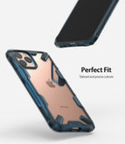 iPhone 11 Pro Case | Fusion-X - Blue rugged transparent case on a gold iPhone 11 Pro showing precise port cutouts.