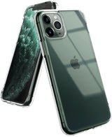 iPhone 11 Pro Case | Fusion - Clear protective case on a green iPhone 11 Pro showing the back camera and Apple logo.