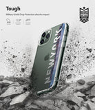 iPhone 11 Pro Case | Fusion Design - Clear phone case with New York skyline graphic, shown amidst a dramatic debris impact.