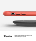iPhone 11 Pro Max Case | Air-S - A coral phone case hovering above a black wireless charging pad on a white background.
