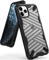 iPhone 11 Pro Case | Fusion-X Design - Black rugged case with a clear, striped back panel on an iPhone 11 Pro.