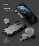iPhone 11 Pro Max Case | Fusion-X Matte - Black Fusion-X case on an iPhone 11 Pro Max with frosted cubes on grey background.