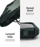 iPhone 11 Pro Max Case | Fusion-X Matte - Close-up of dark green phone case showing lanyard holes and raised screen bezels.