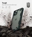 iPhone 11 Pro Max Case | Fusion-X Matte - Dark green phone case standing in dirt with debris flying from impact.