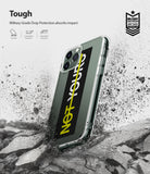 iPhone 11 Pro Max Case | Fusion Design - Clear phone case with "NOT YOURS" text hitting a rocky surface with debris.