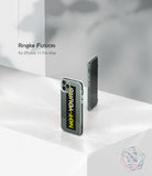 iPhone 11 Pro Max Case | Fusion Design - Two clear phone cases on a white surface, one showing a black insert with yellow text.