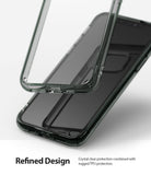 iPhone 11 Pro Max Case | Fusion - A clear, pine green phone case hovering above an iPhone 11 Pro Max.