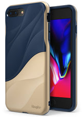 iPhone 8 Plus / 7 Plus Case | Wave - Navy blue and gold dual-tone phone case with a wavy, textured design.