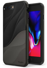 iPhone 8 Plus / 7 Plus Case | Wave - Black phone case with a textured wave pattern and a vibrant abstract screen display.