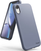 iPhone XR Case | Air-S - Lavender gray matte phone case shown from front and back angles against a white background.
