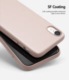 iPhone XR Case | Air-S - Pink Sand phone case with soft-touch coating on an iPhone, showing camera cutout and side buttons.