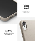 iPhone XR Case | Air-S - Sand stone textured case showing raised screen bezels and a precise camera cutout fit.