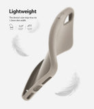iPhone XR Case | Air-S - A flexible, sand-colored phone case floating with white feathers, highlighting its slim, lightweight design.