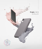 iPhone XR Case | Air-S - Sand Stone iPhone XR case floating with pink and grey liquid splashes against a white background.