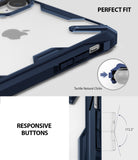iPhone XR Case | Fusion-X - Navy blue protective case with clear back, highlighting responsive buttons and precise fit.