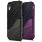 iPhone XR Case | Wave - Two iPhone XR cases in black and purple with a textured, wavy design and Ringke branding.