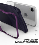 iPhone XR Case | Wave - Exploded view of a metallic purple dual-layer phone case with TPU and PC components near an iPhone.
