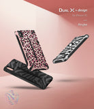 iPhone XS Case | Dual-X Design - Three iPhone XS cases with leopard, zebra, and black tiger patterns floating on a pink background.