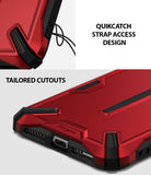 iPhone XS Case | Dual-X [DX] - Red and black phone case showing QuikCatch strap hole and precise charging port cutouts.