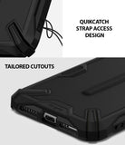 iPhone XS Case | Dual-X [DX] - Close-up of black phone case showing QuikCatch strap hole and precise port cutouts.
