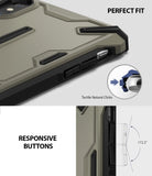 iPhone XS Case | Dual-X [DX] - Sand-colored rugged phone case highlighting tactile button responsiveness and precise fit.