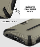 iPhone XS Case | Dual-X [DX] - Sand-colored phone case showing QuikCatch strap hole and precise port cutouts.