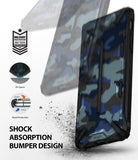 iPhone XS Max Case | Dual-X Design - Blue camo phone case with shock-absorbing bumper, military-grade protection, and raised bezels.