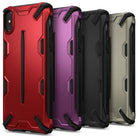 iPhone XS Max Case | Dual-X [DX] - Four rugged phone cases in red, purple, black, and beige with a geometric, armored design.