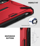 iPhone XS Max Case | Dual-X [DX] - Red and black rugged phone case showing tactile button design and precise fit.