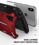 iPhone XS Max Case | Dual-X [DX] - Exploded view of a red PC and black TPU dual-layered protective phone case.